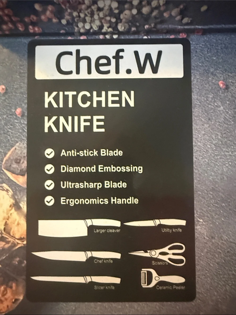 Stainless steel kitchen knife set, Chef.W 6-piece with diamond embossing
